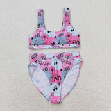 Pink plaid floral singer adult women summer swimsuit