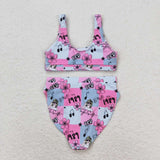 Pink plaid floral singer adult women summer swimsuit
