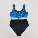Blue leopard mommy and me women summer swimsuit