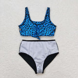 Blue leopard mommy and me women summer swimsuit