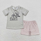 Short sleeves old story top plaid shorts boys clothes