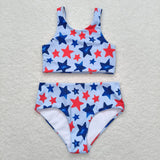 Sleeveless stars girls 4th of july swimsuit set