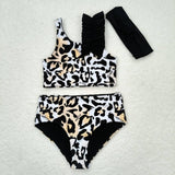 Sleeveless leopard baby girls summer 2 pcs swimsuit