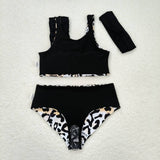 Sleeveless leopard baby girls summer 2 pcs swimsuit