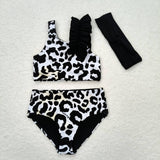 Sleeveless white black leopard baby girls summer swimsuit