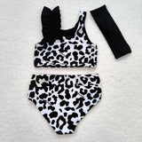 Sleeveless white black leopard baby girls summer swimsuit
