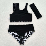 Sleeveless white black leopard baby girls summer swimsuit