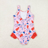 Sleeveless pink popsicle firework girls 4th of july swimsuit