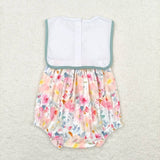 Embroidery Sleeveless I love MOM floral baby girls romper