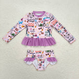 Lavender long sleeves 2 pcs singer girls swimwear