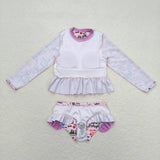 Lavender long sleeves 2 pcs singer girls swimwear
