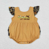 Camo flutter sleeves run deer baby girls romper