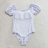 Short sleeves lavender floral one piece girls swimsuit