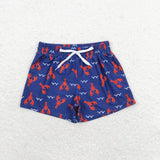 Navy red crawfish kids boys summer swim trunks
