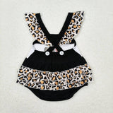 Embroidery I love DAD black leopard baby girls father's day romper