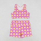 Sleeveless pink smile top shorts girls Swimsuit