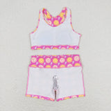 Sleeveless pink smile top shorts girls Swimsuit