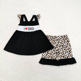 embroidery I love DAD leopard tunic ruffle shorts girls outfits
