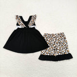 embroidery I love DAD leopard tunic ruffle shorts girls outfits