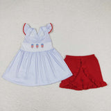 Flutter sleeves embroidery popsicle tunic red shorts girls 4th of july set