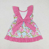 GSD0738-- flower pink short sleeve girls dress