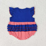 Embroidery Flutter sleeves flag stripe baby girls 4th of july romper