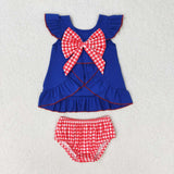 Flag backless tunic plaid bummies girls 4th of july clothes