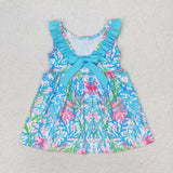 Sleeveless light blue watercolor girls summer dress