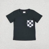 BSSO0852 Short sleeves Black checkerboard shorts boys clothes