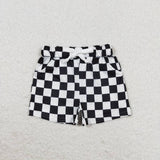 BSSO0852 Short sleeves Black checkerboard shorts boys clothes