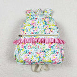 Green pink flower ruffle girls backpack