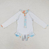 Long sleeves floral girls one pc summer swimsuit