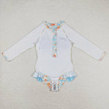Long sleeves floral girls one pc summer swimsuit