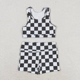 Sleeveless black plaid top shorts girls clothes