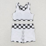 Sleeveless black plaid top shorts girls clothes