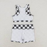 Sleeveless black plaid top shorts girls clothes