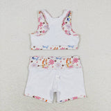 Sleeveless floral dog top shorts girls swim suit