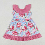 GSD0723-- flower pink short sleeve girls dress