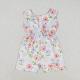 Sleeveless pink floral kids girls summer jumpsuit