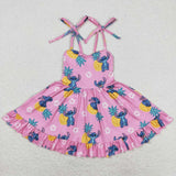 Straps hot pink koala pineapple kids girls summer dress