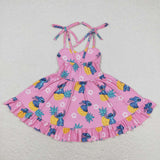 Straps hot pink koala pineapple kids girls summer dress