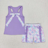 Sleeveless lavender top mermaid scale shorts girls summer clothes