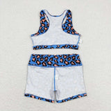 Sleeveless blue leopard top shorts girls clothes