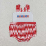 Embroidery Suspender stripe flag baby boy 4th of July romper