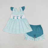 Flutter sleeves plaid lineman kids girls summer clothes