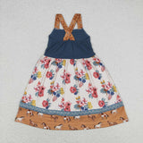 Straps horse floral baby girls summer dresses