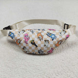 Khaki plaid dog girls fanny pack