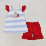 Dog flag tunic ruffle shorts girls 4th of july clothing