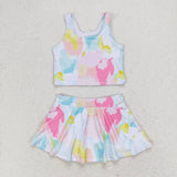 Sleeveless tie dye top skirt girls summer clothes swimsuit