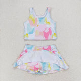 Sleeveless tie dye top skirt girls summer clothes swimsuit